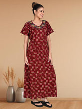 1904-Women's Pure Cotton Blended Printed Maxi Dress for Daily & Night Wear Floral Nighty